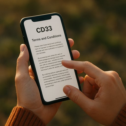 CD33 terms screen on phone